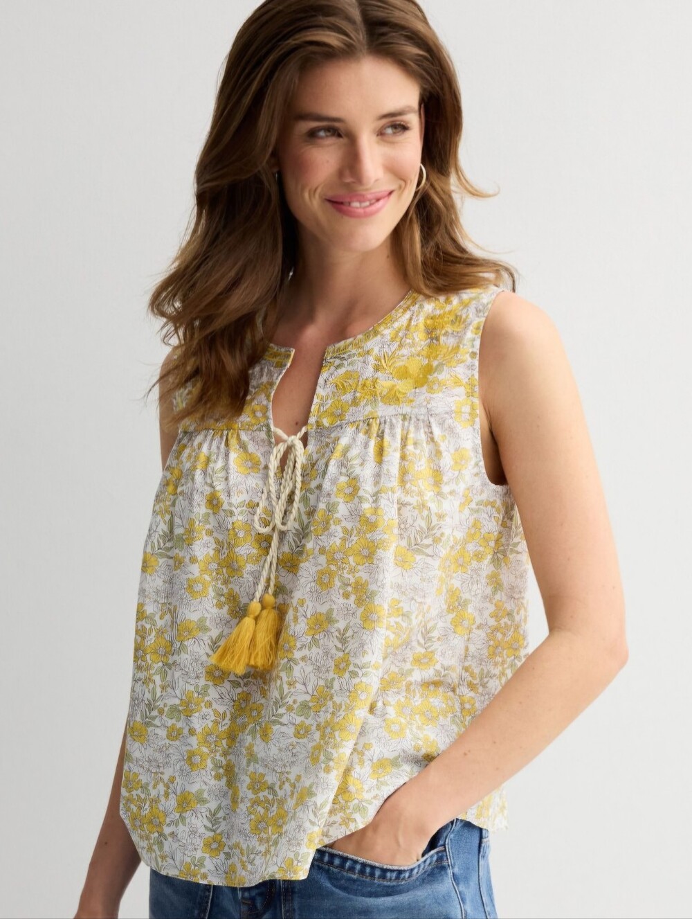 MNK Yellow Floral Boho Sleeveless Top | Size XL - NWT